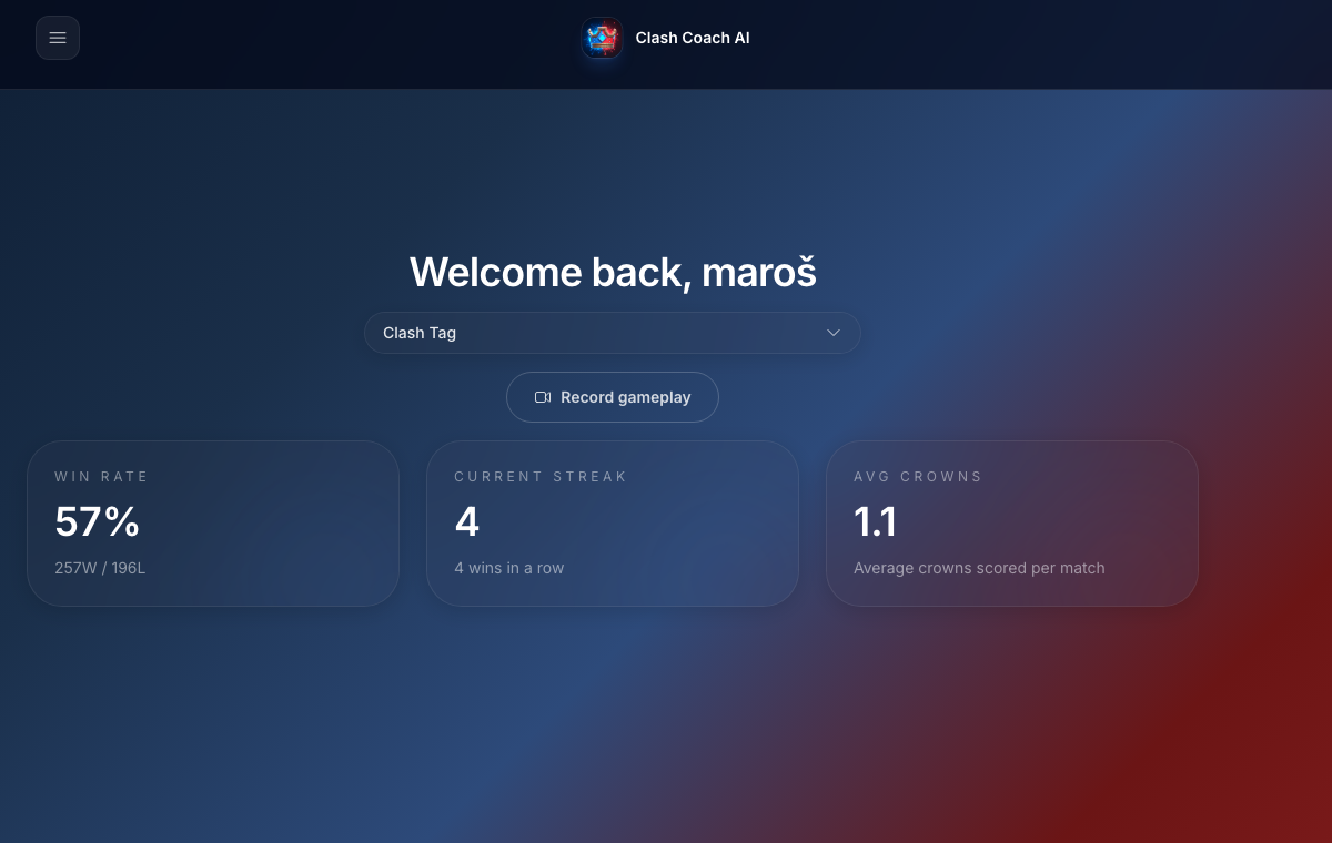 Dashboard overview from the live Clash Coach Ai app